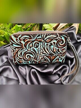 Patricia Nash Melissana Tooled Turquoise Clutch Pouch